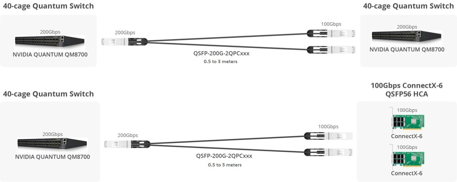 200G QSFP56 to 2x100G QSFP56 InfiniBand HDR Passive Direct Attach Copper Breakout Cable for QM8790/8700 Switches and ConnectX-6 HCA